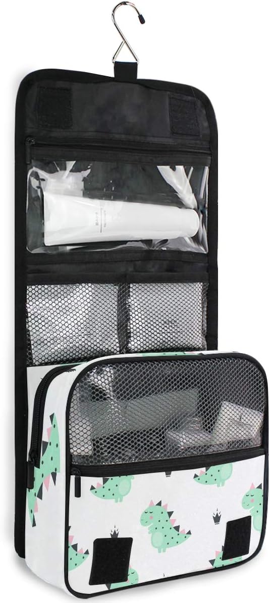 senya Hanging Travel Toiletry Bag Kit Boys Makeup Case Cosmetics Organizer for Men Women (Green Dinosaur)