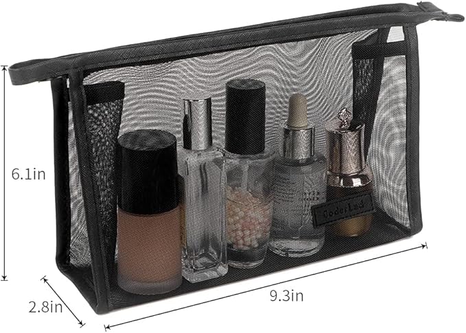 fashion portable cosmetic bag,Visible large capacity Nylon storage bag, for Business Travel bath, Unisex (black 3pcs set) (whole mesh triangle zippered cosmetic bag)