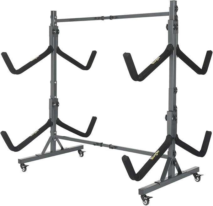 Bonnlo Kayak Stand Freestanding Storage Rack for Kayak Canoe Boat Paddle Board SUP Surfboard for Indoor Outdoor Garage, Shed, Dock with Lockable Wheels Wide Adjustable