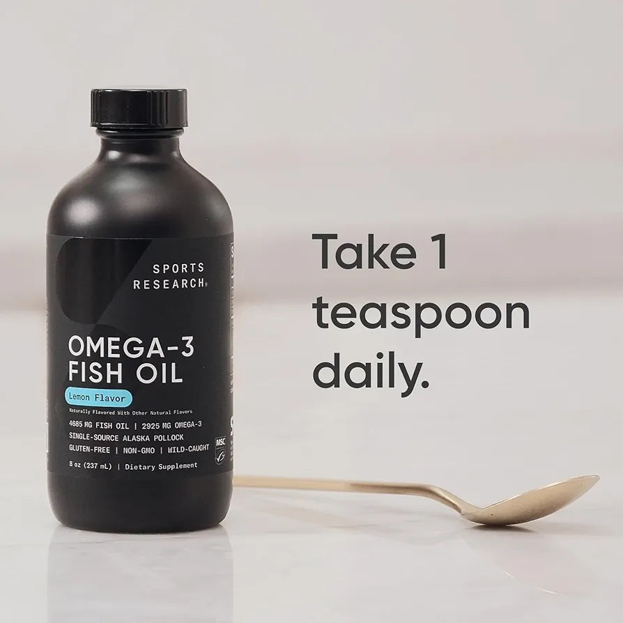 Sports Research Omega-3 Fish Oil 4685mg - Sourced from Wild Caught Alaska Pollock - Natural Lemon Flavor, MSC Certified Sustainable - 8oz