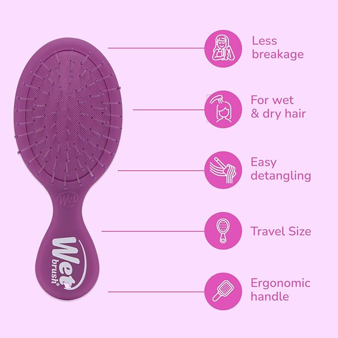 Wet Brush Mini Detangler Hair Brush, Purple Frost, Detangling Travel Hairbrush, Ultra-Soft IntelliFlex Bristles Glide Through Tangles with Ease, Pain-Free, All Hair Types