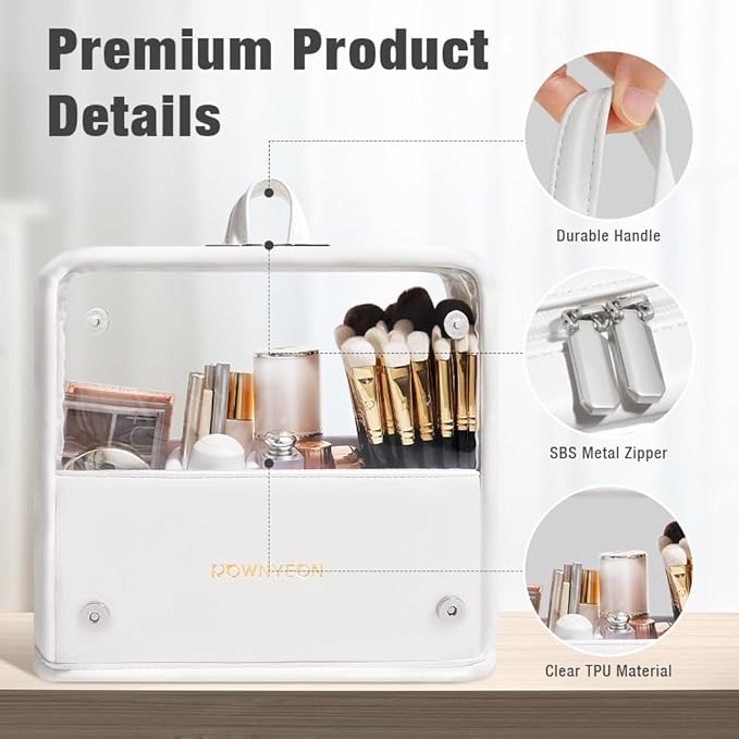 ROWNYEON Clear Makeup Case Toiletry Bag Multipurpose Travel Makeup Train Case Portable Cosmetic Organizer Transparent Storage Bag
