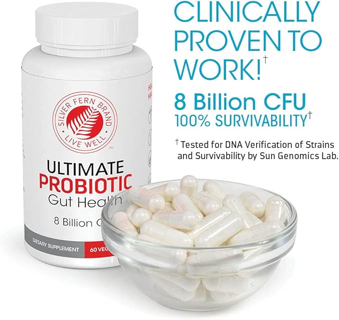 Silver Fern Ultimate Probiotic Supplement Vegicaps - Daily Metabolic Restoration, Guaranteed Survivability, DNA Verified Multi-Strain Probiotic Capsules (4 Bottles)