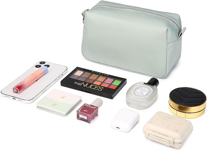 Organizer Bag Lightweight Cosmetic Bag with Ring Clasp Perfect Travel Makeup Bag for Women nylon Stand Up Design (Grey/Nylon)