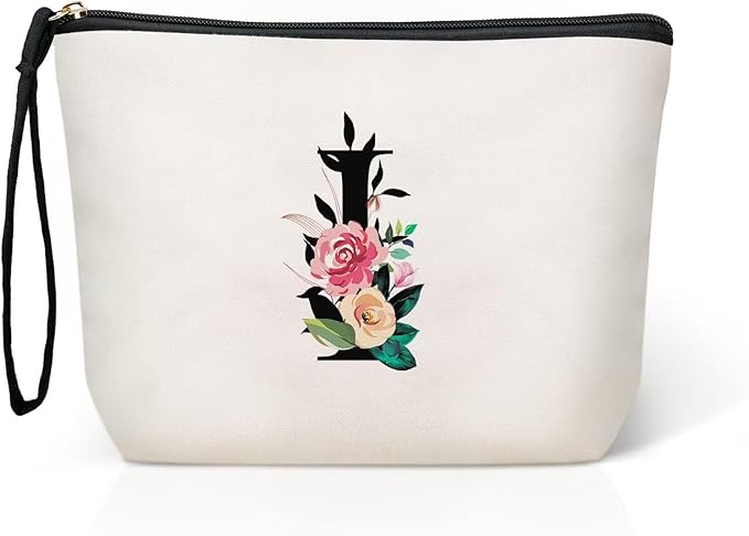 TOPEAST Initial Makeup Bag - Personalized Birthday Wedding Gifts for Mom Teacher Friends Bridesmaids Nurse (Letter I)