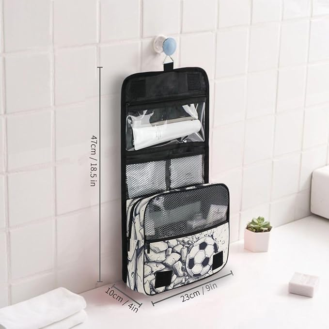 senya Hanging Travel Toiletry Bag Kit Boys Makeup Case Cosmetics Organizer for Men Women (Football Wall)