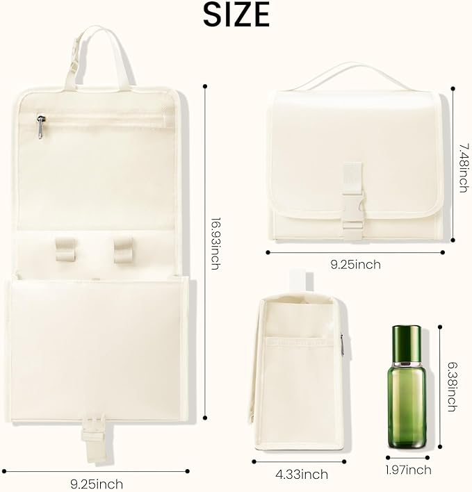 Travel Toiletry Bag for Women with Collapsible Hanging Hook, Portable Water-resistant Makeup Cosmetic Bag Organizer with Handle for Bathroom, Travel, Shorter Trips, Gym, Camping, Gifts for Women