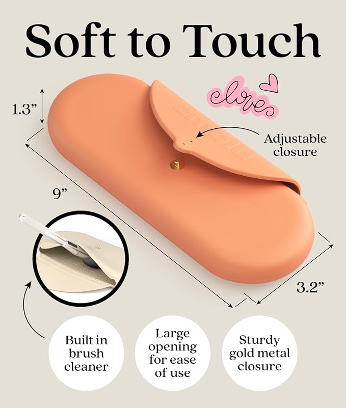 Embla Makeup Brush Holder Travel Cosmetic Case Pouch, Soft Silicone Cosmetic Bag Make Up Brushes Holder with Secure Snap Closure, Travel Makeup Brush Case, Peach