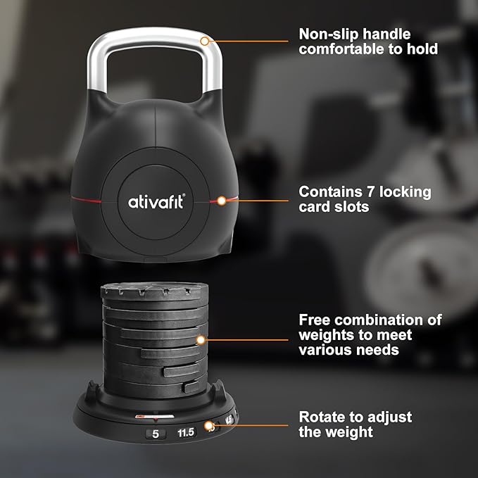 Ativafit 7 in 1 Adjustable Kettlebell 5-44lbs Adjustable