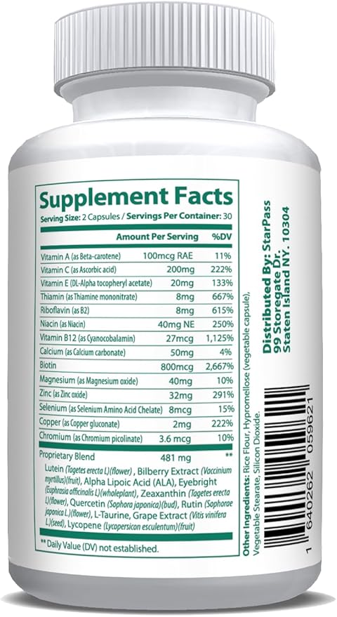 Pure Eye Health Vitamin & Mineral Supplements for Adults | #1 Complete Research Vision Formula w/Bilberry, Lutein, Zeaxanthin, Lycopene, Resveratrol | Supports Eye Strain, Dry Eyes 60 Capsules