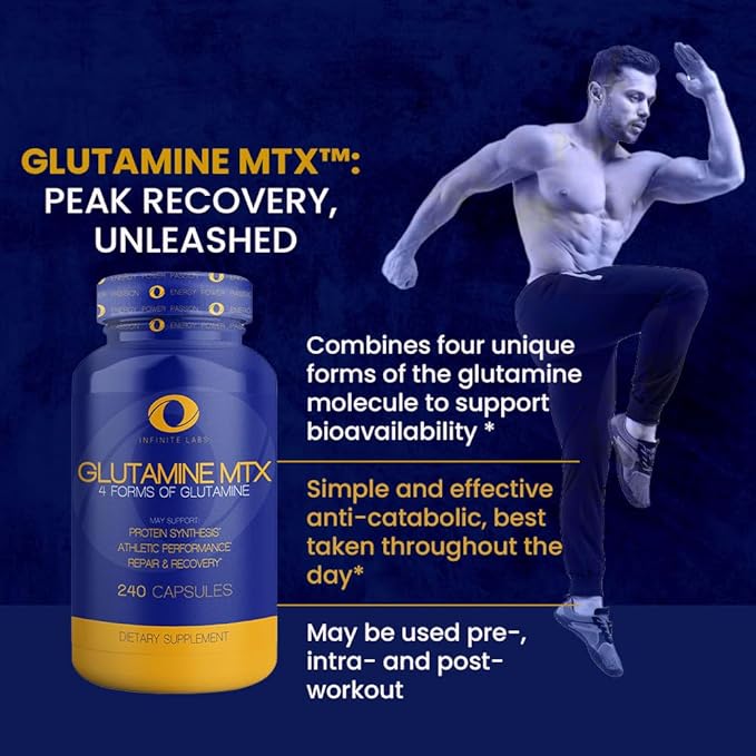 Infinite Labs Glutamine MTX - Glutamine Capsules - L-Glutamine + L-Glutamine Alpha Keto Glutarate + N-Acetyl L-Glutamine + L-Glutamine Peptides - 240-Capsules