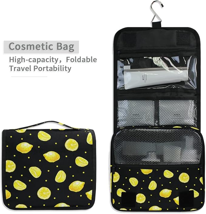 senya Hanging Travel Toiletry Bag Kit Boys Makeup Case Cosmetics Organizer for Men Women (Yellow Lemons)