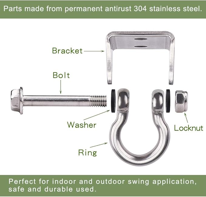 Set of 2 Heavy Duty 180° Swing Hangers, Stainless Steel Swing Hook for Ceiling Wooden Porch Swing Hanging kit Playground Gym Rope Boxing Bag Hammock Chair Yoga Swing Mount 1000 lb Capacity