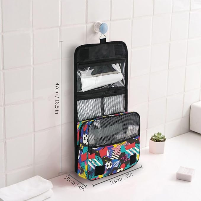 senya Hanging Travel Toiletry Bag Kit Boys Makeup Case Cosmetics Organizer for Men Women (Inspired Soccer Bright Colors)