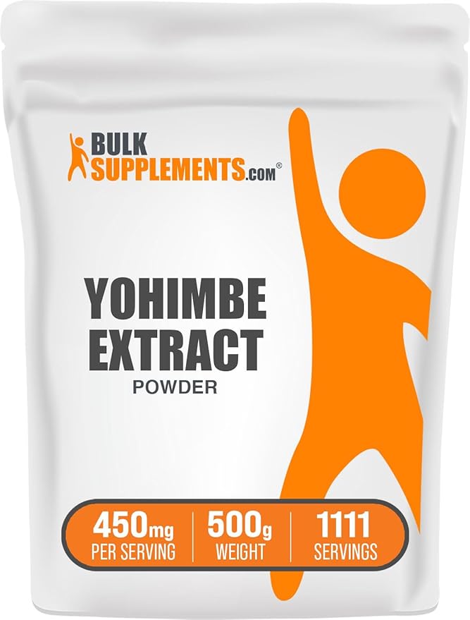 BulkSupplements.com Yohimbe Extract Powder - Yohimbe Bark Extract, Yohimbe Supplements, Yohimbe Bark Powder - Herbal Supplement, Gluten Free, 450mg per Serving, 500g (1.1 lbs) (Pack of 1)