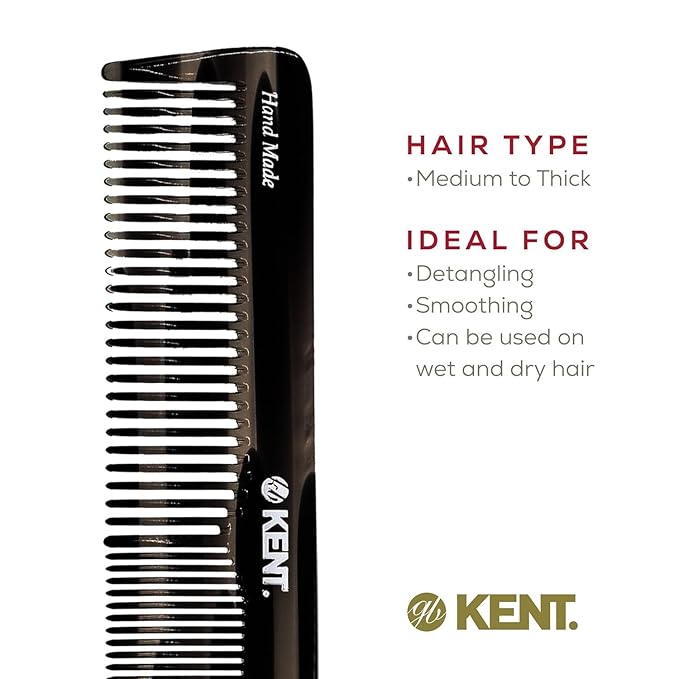 Kent 16T Graphite Fine Tooth and Wide Tooth Comb for Daily Grooming, Handmade Styling Comb for All Hair Types, Styling and Detangling Combs for Men and Women