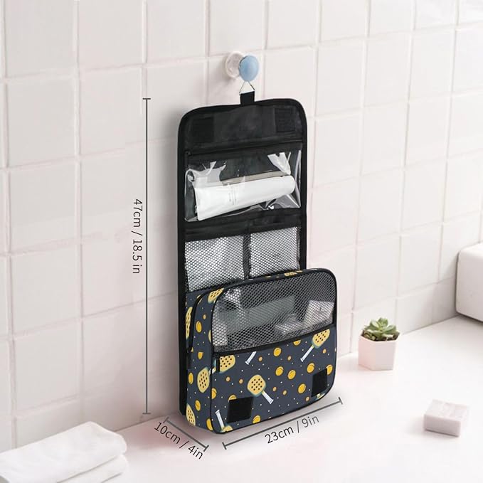 senya Hanging Travel Toiletry Bag Kit Boys Makeup Case Cosmetics Organizer for Men Women (Pickleball Game Seamless)