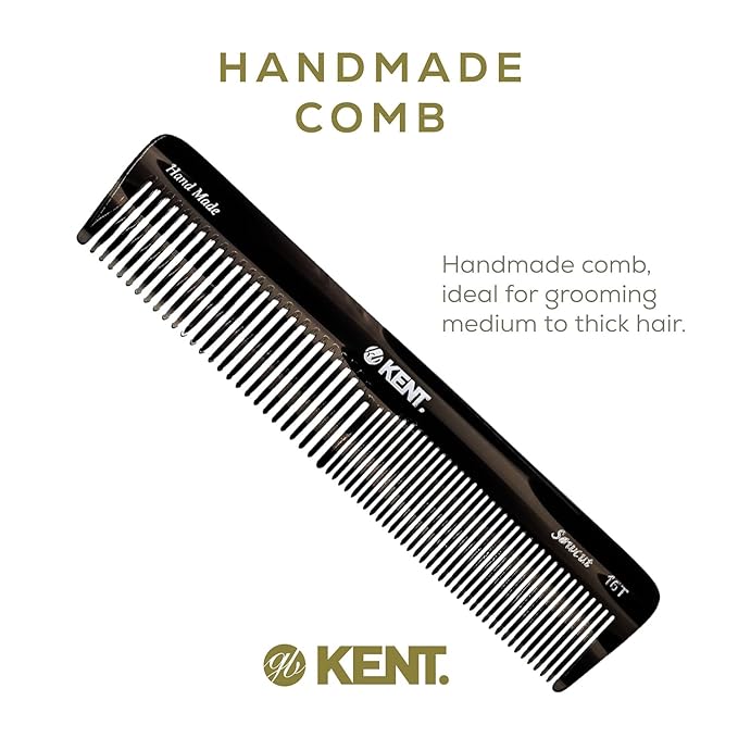 Kent 16T Graphite Fine Tooth and Wide Tooth Comb for Daily Grooming, Handmade Styling Comb for All Hair Types, Styling and Detangling Combs for Men and Women