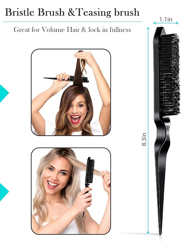 Hair Styling Brush Set - Slick Back Comb, Edge Control Brush, Rat Tail Comb for Smooth Styling, Frizz Taming, and Parting (3 Pieces)