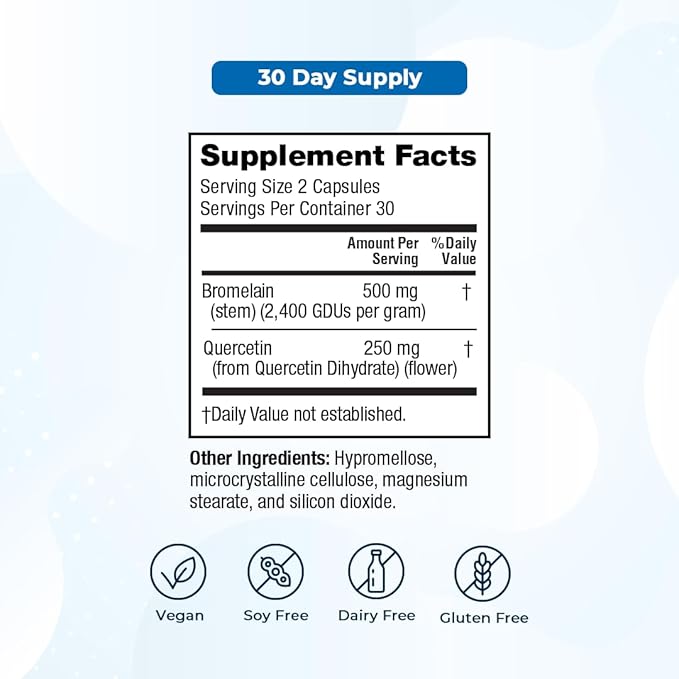 VitaMedica Bromelain & Quercetin Supplement - 500mg Bromelain 250mg Quercetin - 2400 GDU for Immunity, Joint Support, Inflammation and Muscle Recovery - 60 Vegan Capsules - 30 Servings (2 Pack)