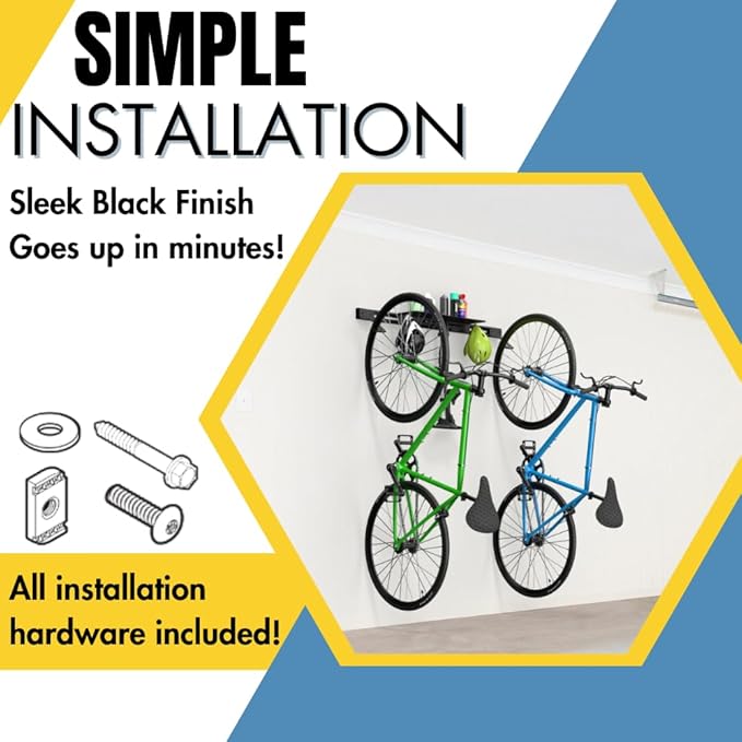 Koova Wall Mount Bike Rack | Steel Bike Mount | Adjustable Hangers | Easy Mount | USA Made