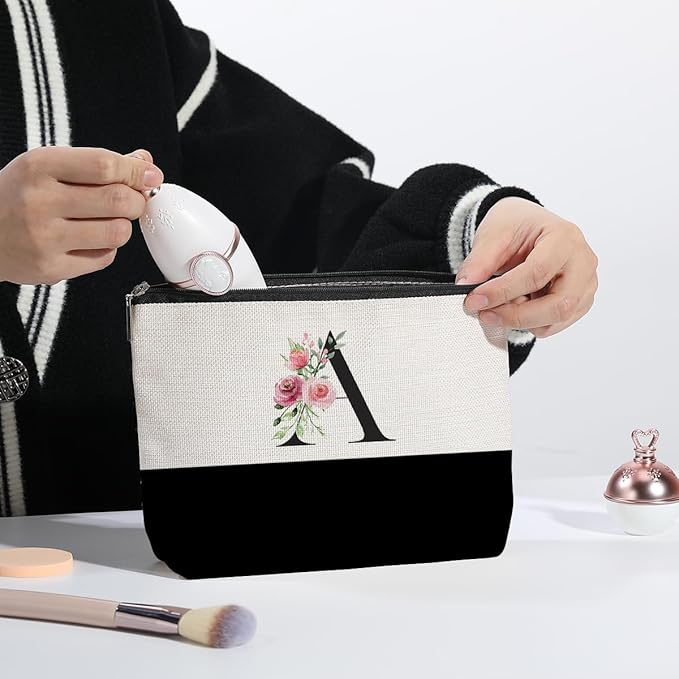 Initial Makeup Bag, Personalized Gifts for Women, Personalized Makeup Bag, Bridesmaid Gifts, Cosmetic bags for Women (Letter A)
