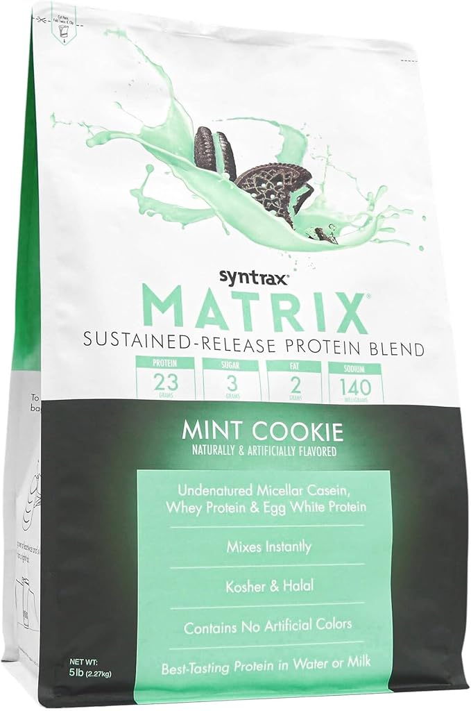 Syntrax Nutrition Matrix Protein Powder, Sustained-Release Protein Blend, Real Cookie Pieces, Mint Cookie, 5 lbs