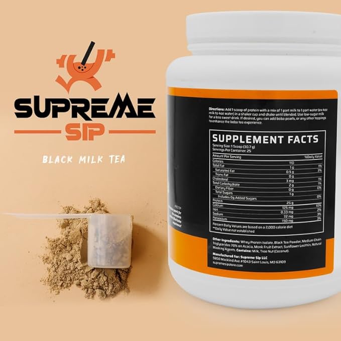 Boba Protein Powder Made with Real Black Tea - Boba Milk Tea Sweetened with Natural Monk Fruit - Clean, Creamy Boba Tea Protein Powder - Grass Fed Whey Protein Isolate Bubble Tea - 27 Oz