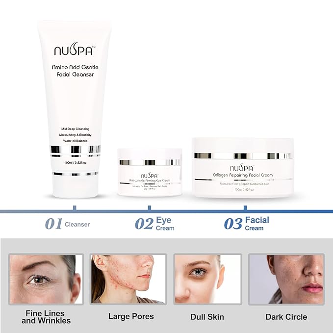 Skin Care Sets Overnight Nourishing Face Cream, Under Eye Cream, Face Wash Collagen Moisturizer with Hyaluronic Acid, Amino Acid, Vitamin E Hydrating for Dry Skin with Gift Tote Bag for Women ,Men