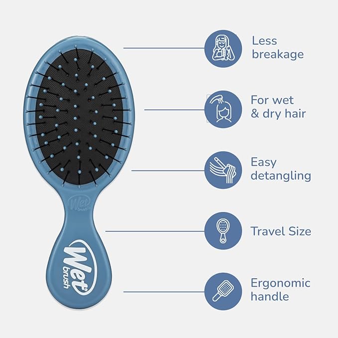 Wet Brush Mini Detangler Hair Brush, Elemental Blue, Detangling Travel Hairbrush, Ultra-Soft IntelliFlex Bristles Glide Through Tangles with Ease, Pain-Free, All Hair Types (Pack of 2)