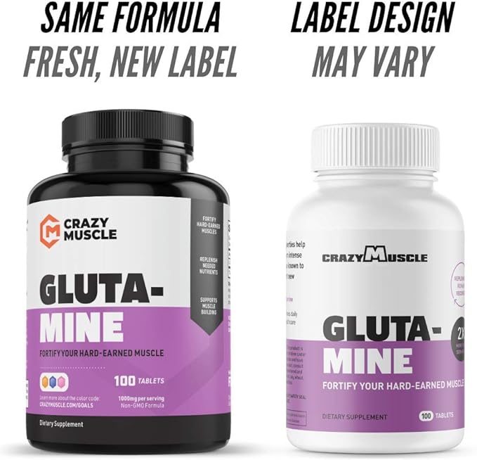 Crazy Muscle Keto Friendly L Glutamine Capsules 1000mg, Post Workout Supplement to Increase Recovery, Decrease Delayed Onset Muscle Soreness, Reinforce Strength Gains & Heal Leaky Gut (100 Pills)