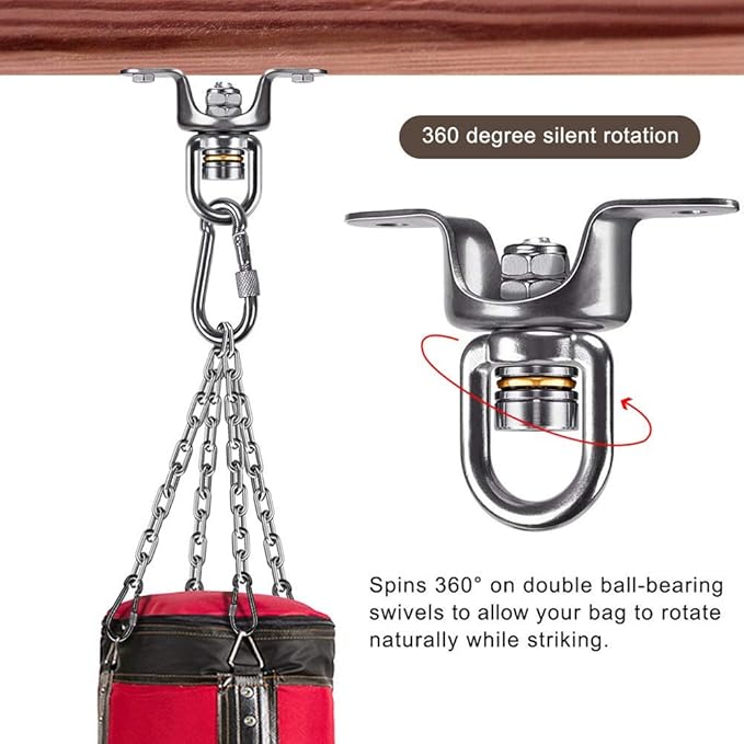 SELEWARE Heavy Duty Boxing Punching Bag Hanger, 360 Rotate Heavy Bag Hanger Bracket with Bearing and Carabiner, Wood Beam Holder for Boxing Muay Thai Training, 700lbs Capacity