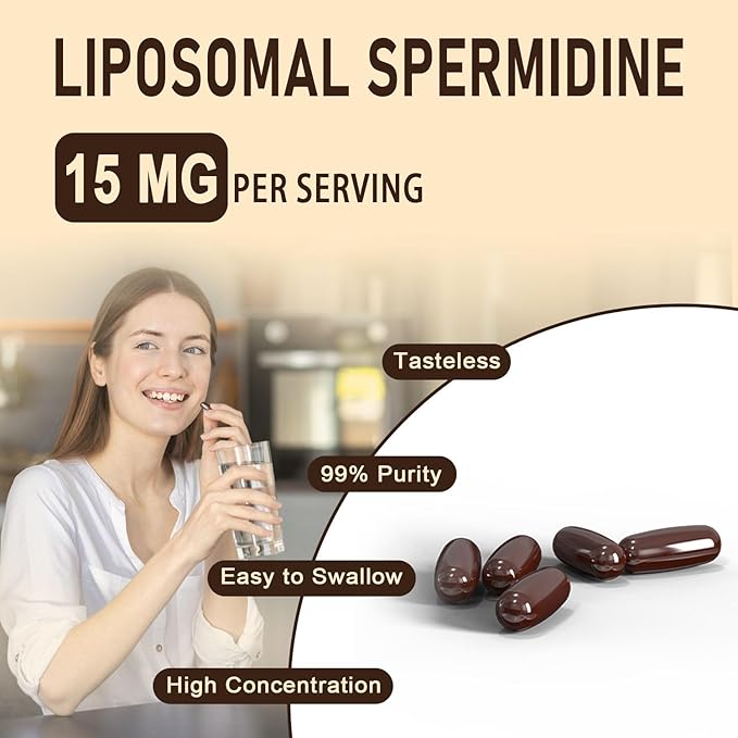 Spermidine Supplement 15 MG - 99% Purity, High Absorption, 1500 mg Fermented Wheat Germ Extract with Zinc & Thiamin, Spermidine for Men & Women - Cellular Renewal, Aging Defense, Energy, 120 Softgels