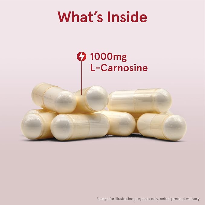 Jarrow Formulas L-Carnosine Dipeptide Antioxidant 1000 mg, Dietary Supplement, Antioxidant Support for Mitochondrial Health, 90 Veggie Capsules, Up to 45 Day Supply