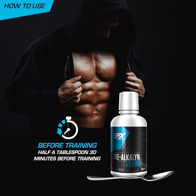 EFX Sports Kre-Alkalyn Creatine, Liquid Concentrate, PH-Correct Creatine Monohydrate, Multi-Patented Formula, Gain Strength, Build Muscle & Enhance Performance (63 Servings, Lemon Drop)