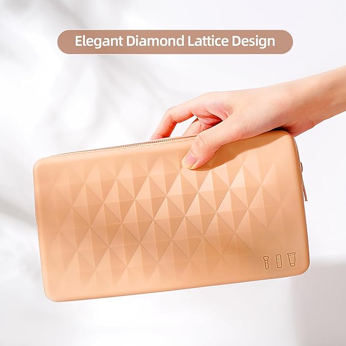 Silicone Makeup Brush Storage Bag,Travel Cosmetic Bag for Women,Zipper Cosmetic Bag,Organize The Beauty Tools For Easy Storage,The appearance of a diamond-shaped pattern. (Blue)
