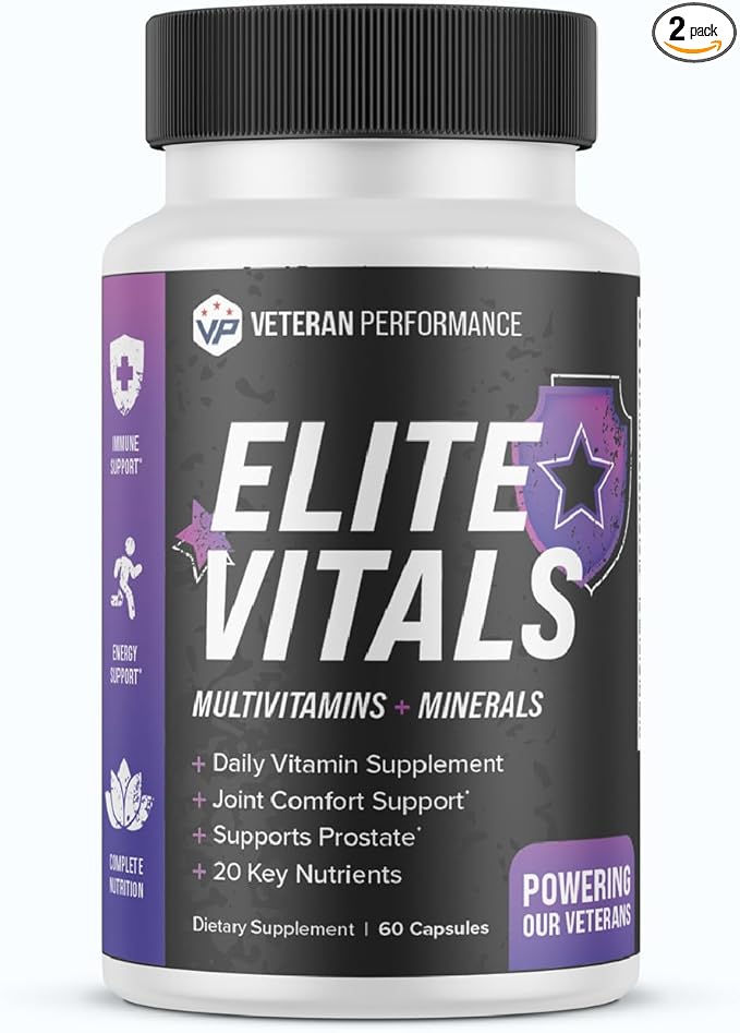 Elite Vitals Multivitamin for Men โ Daily Mens Multivitamins Ages Over 20 Plus โ Prostrate Energy Immune Joint Support โ Daily Mens Vitamins and Minerals (60 Capsules)