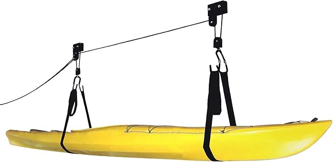Kayak Storage Hoist - Overhead Pulley System with 125lb Capacity for Canoes, Bikes, Ladders, and More - for up to 12-Foot Ceilings