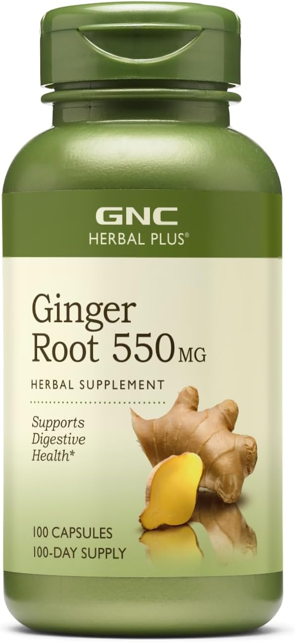GNC Herbal Plus Ginger Root 550mg, 100 Capsules, Supports Digestive Health