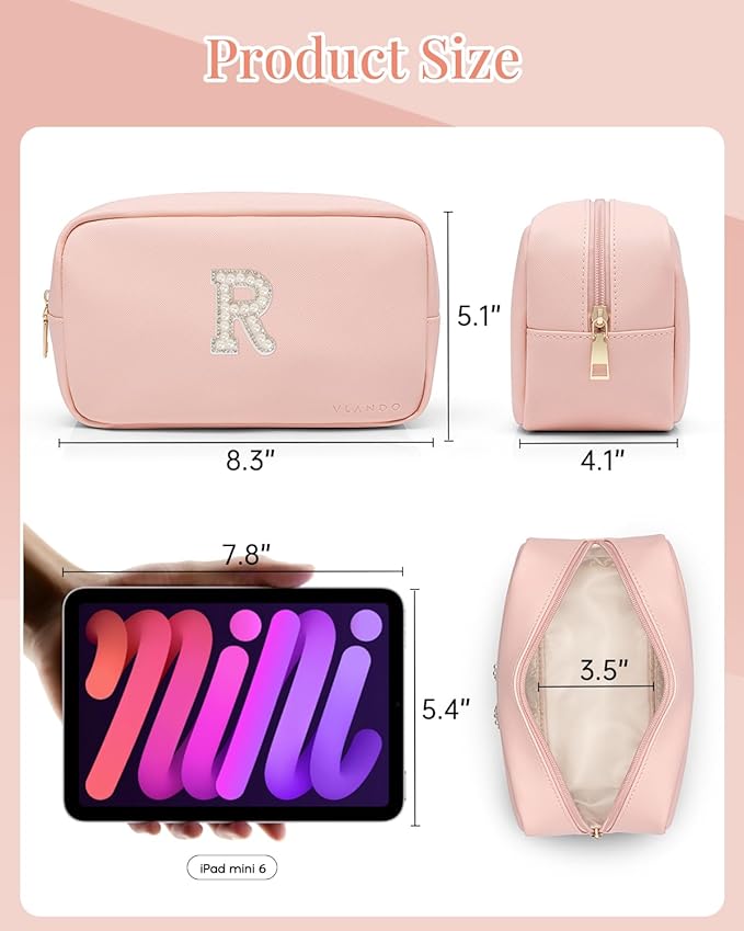 Vlando Unique Pink Makeup Bag Travel Toiletry Bag Skincare Bag Gifts Ideas for Women Birthday Gifts for Girl Sister Pearl Makeup Pouch Makeup Storage Bag R
