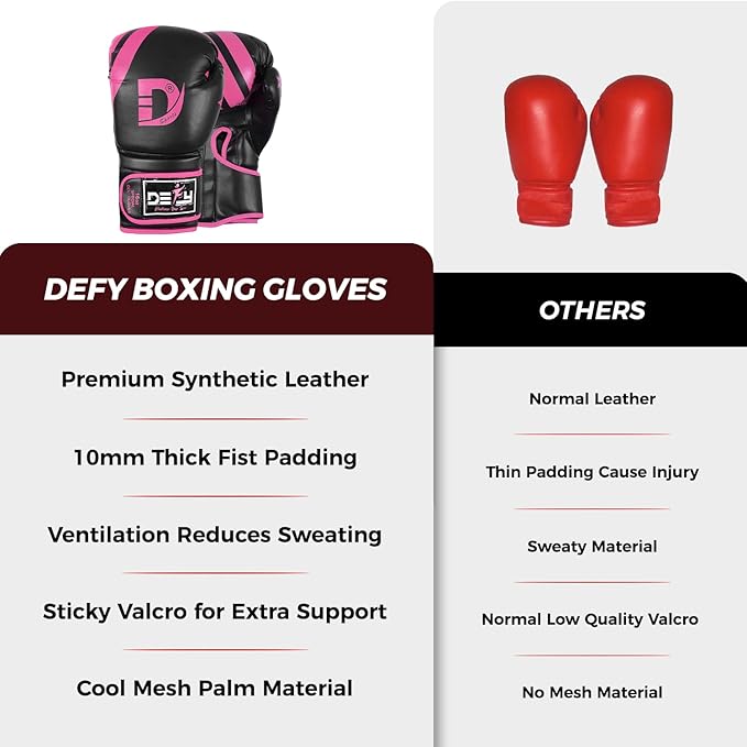 DEFY Marvelous Boxing Gloves for Men & Women Training Muay Thai Kick Boxing Leather Sparring Heavy Bag Workout MMA Gloves
