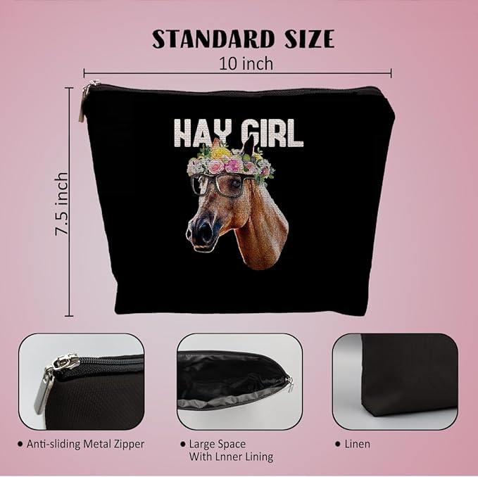 Horse Makeup Bag, Horse Gifts for Girls Women, Gifts for Horse Lovers Women, Horse Girl Gifts, Hay Girl Floral Horse Small Makeup Cosmetic Bag for Purse