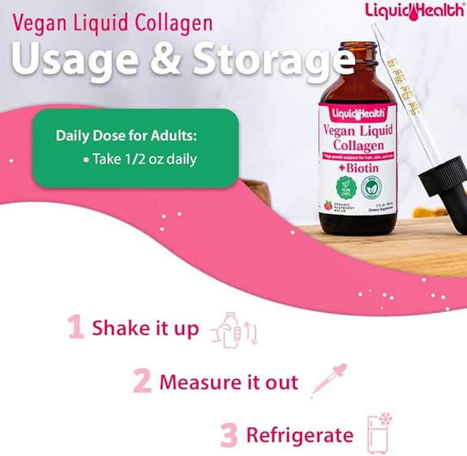 LIQUIDHEALTH 100% Vegan Collagen Plus Biotin 100,000mcg Liquid Drops - Plant-Based Liquid Collagen for Women, Men - Hair & Nail Growth, Skin Health, Boosts Metabolism - Non-GMO, Sugar Free (2 oz)