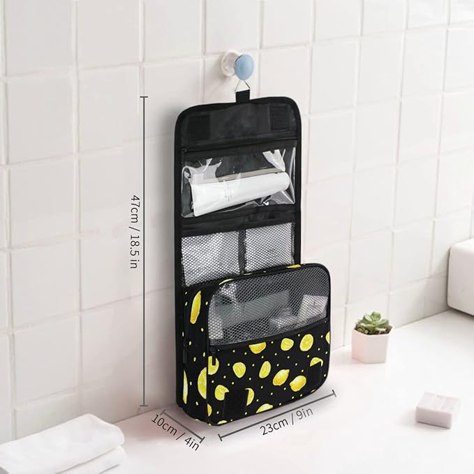 senya Hanging Travel Toiletry Bag Kit Boys Makeup Case Cosmetics Organizer for Men Women (Yellow Lemons)