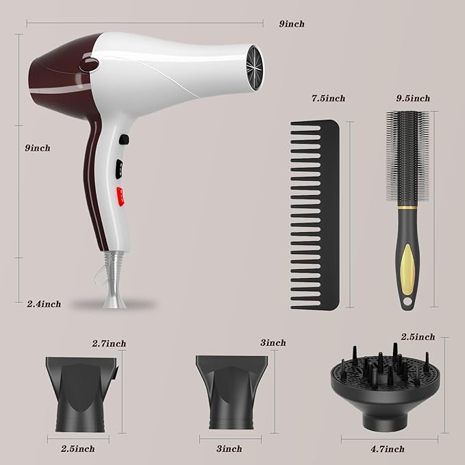 Hair Dryer, Professional Ionic Blow Dryer with Diffuser for Curly Hair,2400W Powerful Fast Drying Hairdryer Blowdryer for Women Men Home Salon Hair Styling,Constant Temp Low Noise