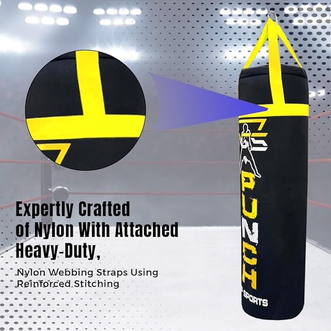 PGS Punching Bag - Hanging Boxing Bag for MMA, Karate, Judo, Muay Thai, Kickboxing, Self Defense Training for Training at Home or Gym or Office - Unfilled Heavy Bag 70 to 100 lbs - Black- UNFILLED