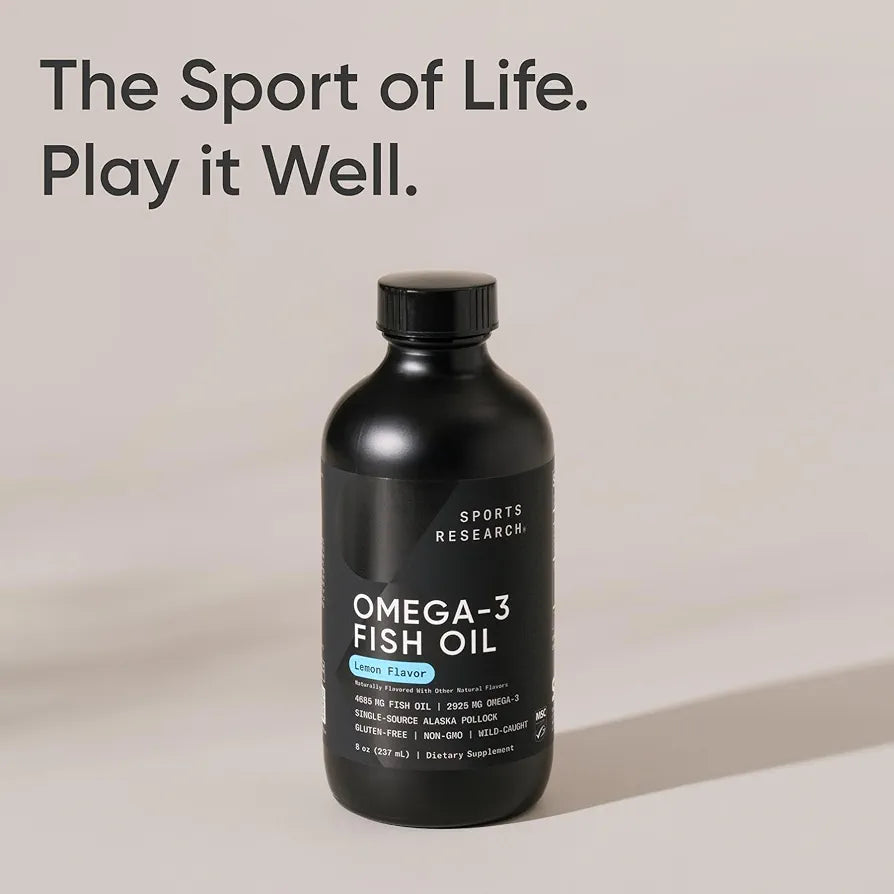 Sports Research Omega-3 Fish Oil 4685mg - Sourced from Wild Caught Alaska Pollock - Natural Lemon Flavor, MSC Certified Sustainable - 8oz