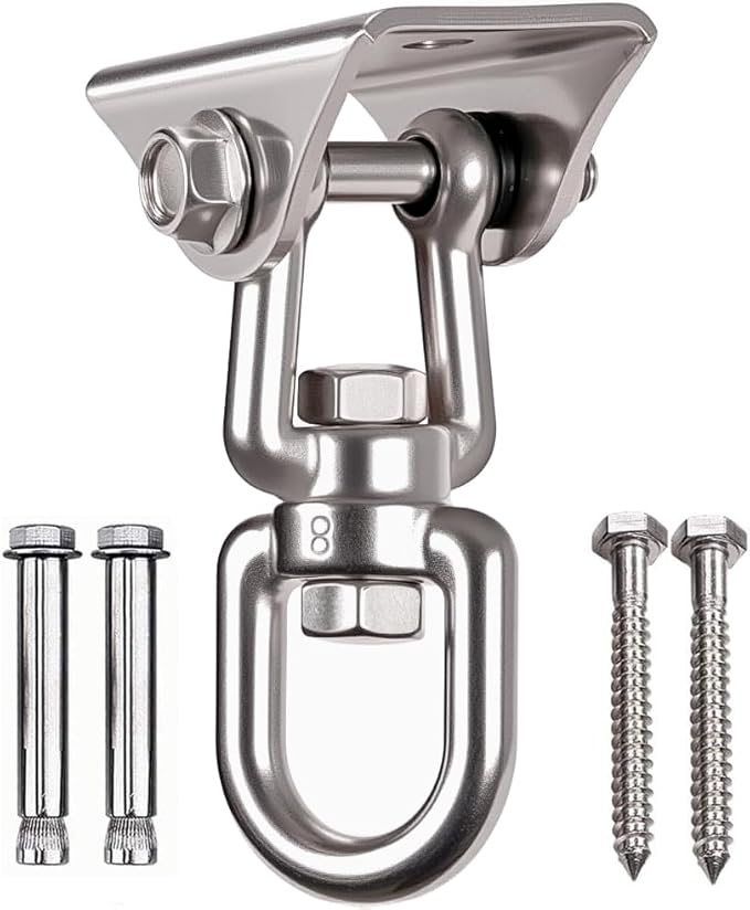 Heavy Duty 360° Swivel Swing Hanger, Stainless Steel Hammock Hook for Ceiling Wooden Porch Swing Hanging kit Playground Gym Rope Boxing Bag Hammock Chair Yoga Mount 1000 lb Capacity