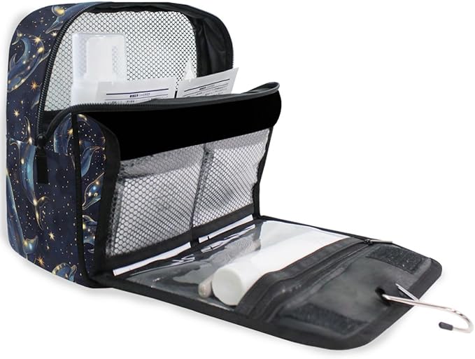 senya Hanging Travel Toiletry Bag Kit Boys Makeup Case Cosmetics Organizer for Men Women (Dolphin Starry Sky)