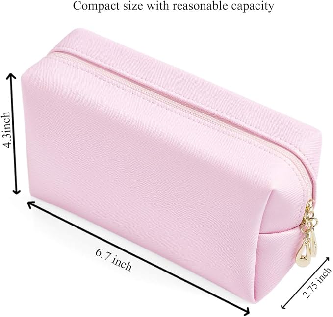 PU Leather Cosmetic Bag for Women Minimalism Makeup Bag for Daily Use Portable Storage Purse Small Neat Cosmetic Pouch Water-resistant Toiletry Bag for Travel (Voilet Pink)